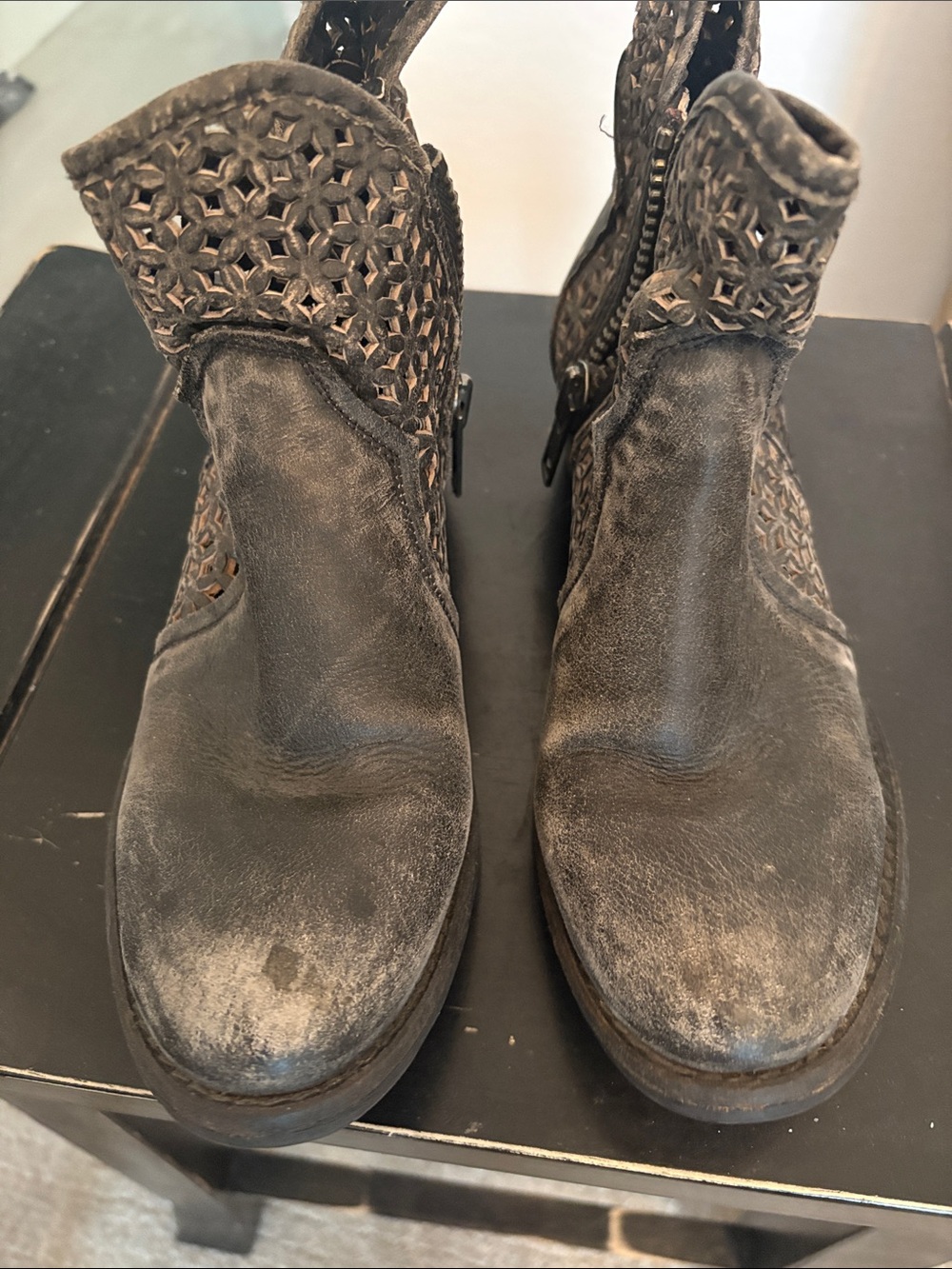 Women’s Distressed Leather Ankle Boots in Charcoal - Picture 1 of 4